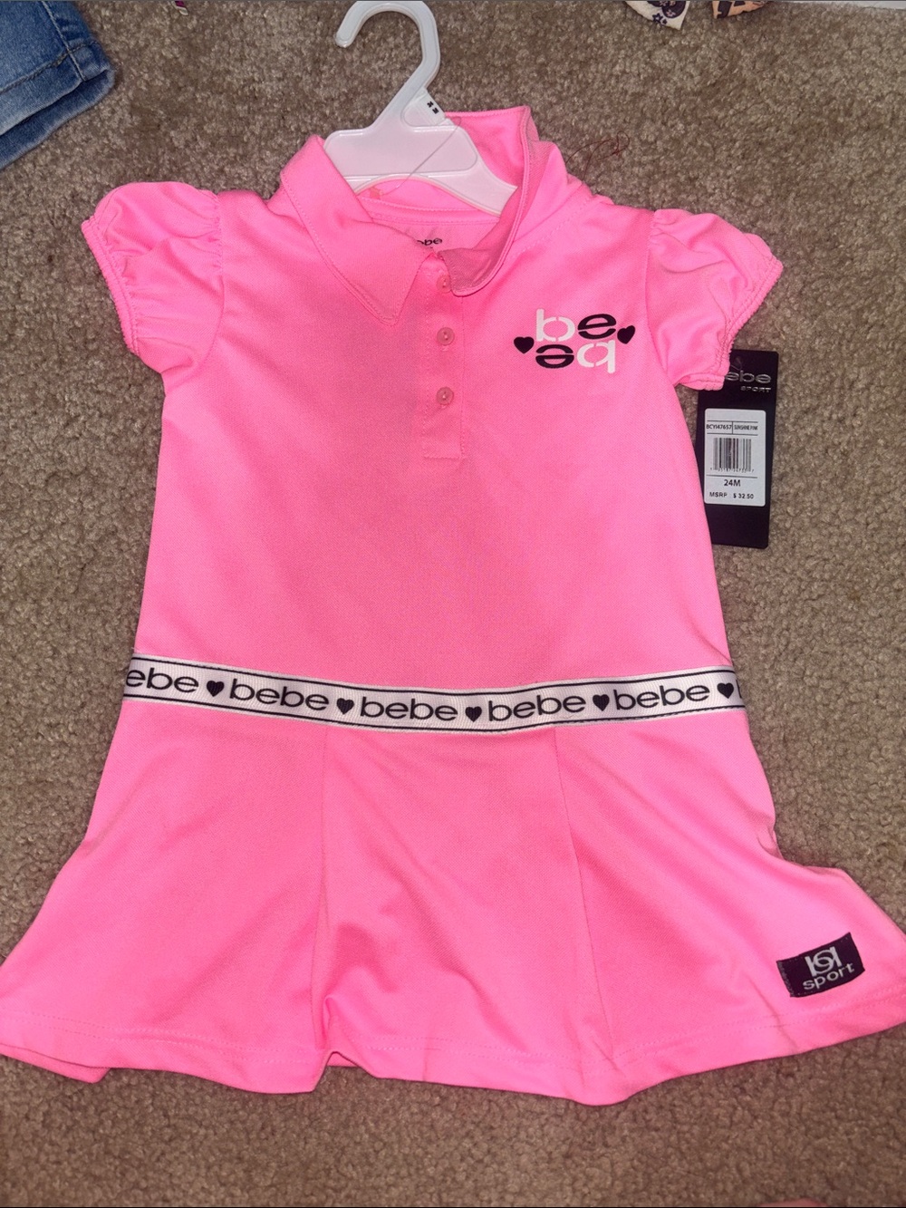 bebe Bright Pink Polo Dress with Logo Waistband